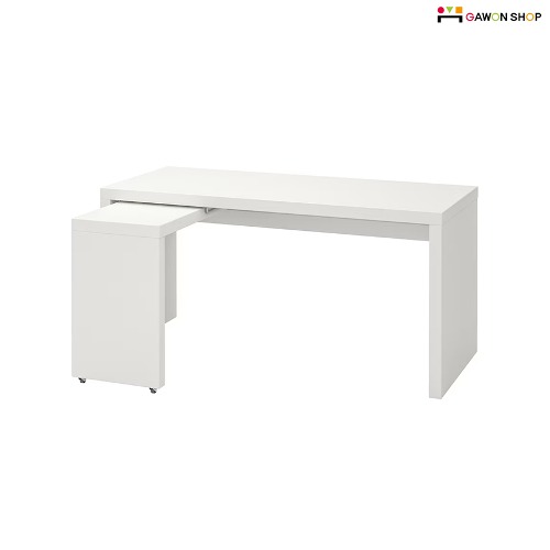 [IKEA] MALM 부분바퀴 인출식 ㄱ자형 책상/테이블 (화이트) 203.611.52